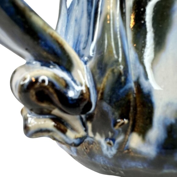 Hand Thrown Pottery‎ Mug Oversized Sculpted Handle Blue & Black Drip Glaze 16 Oz - Picture 6 of 13